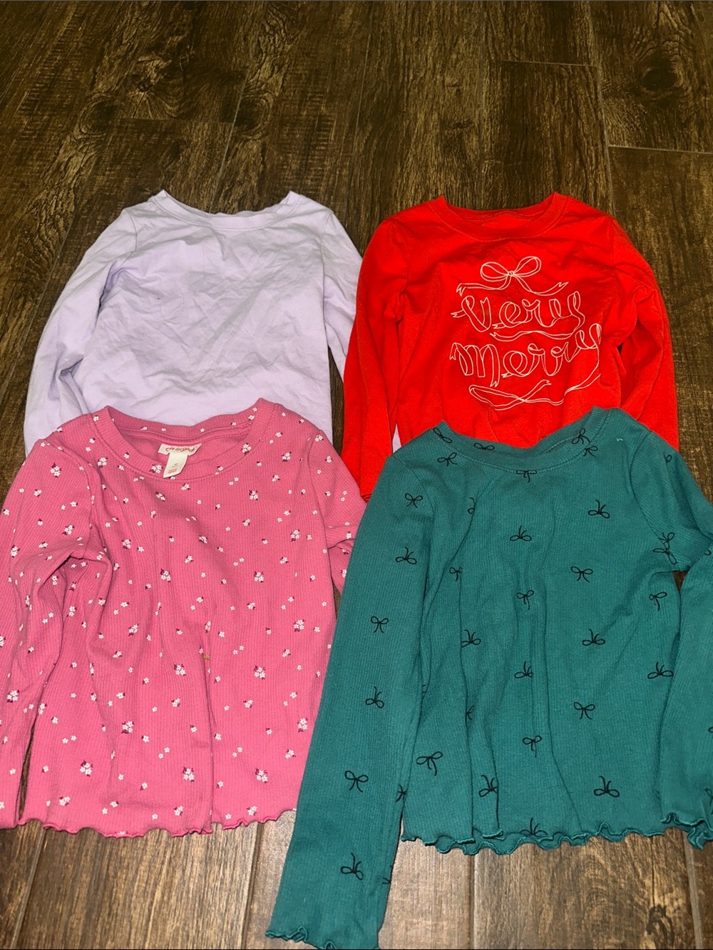 Girls Long Sleeve Top Bundle - Pink, Red, Lavender, Teal 4t bundle